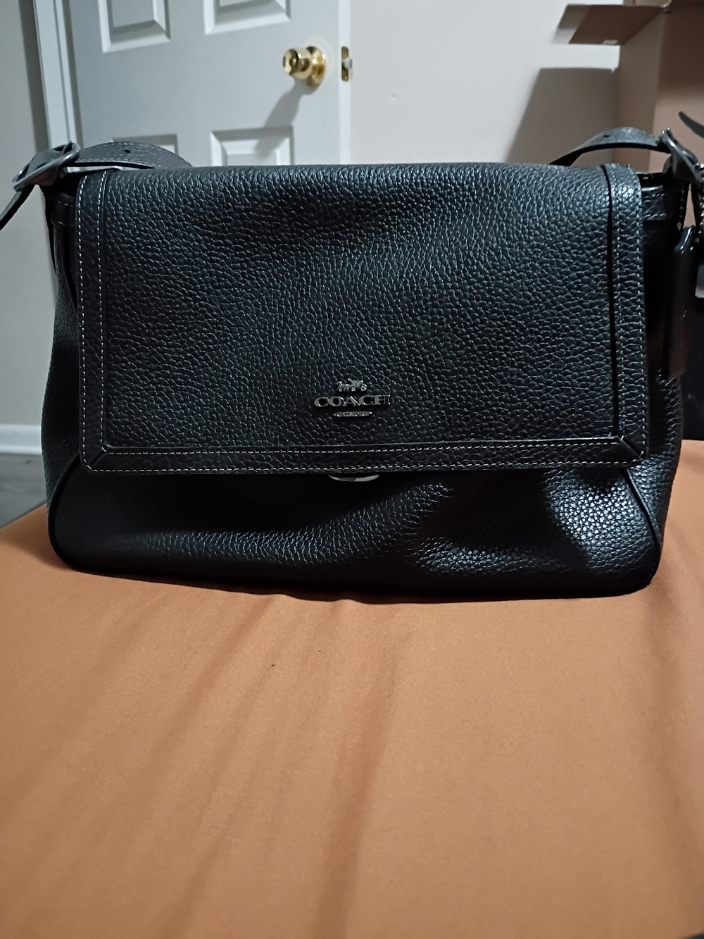 Coach Etta Flap Bag In Black Pebbled Leather - Picture 2 of 9